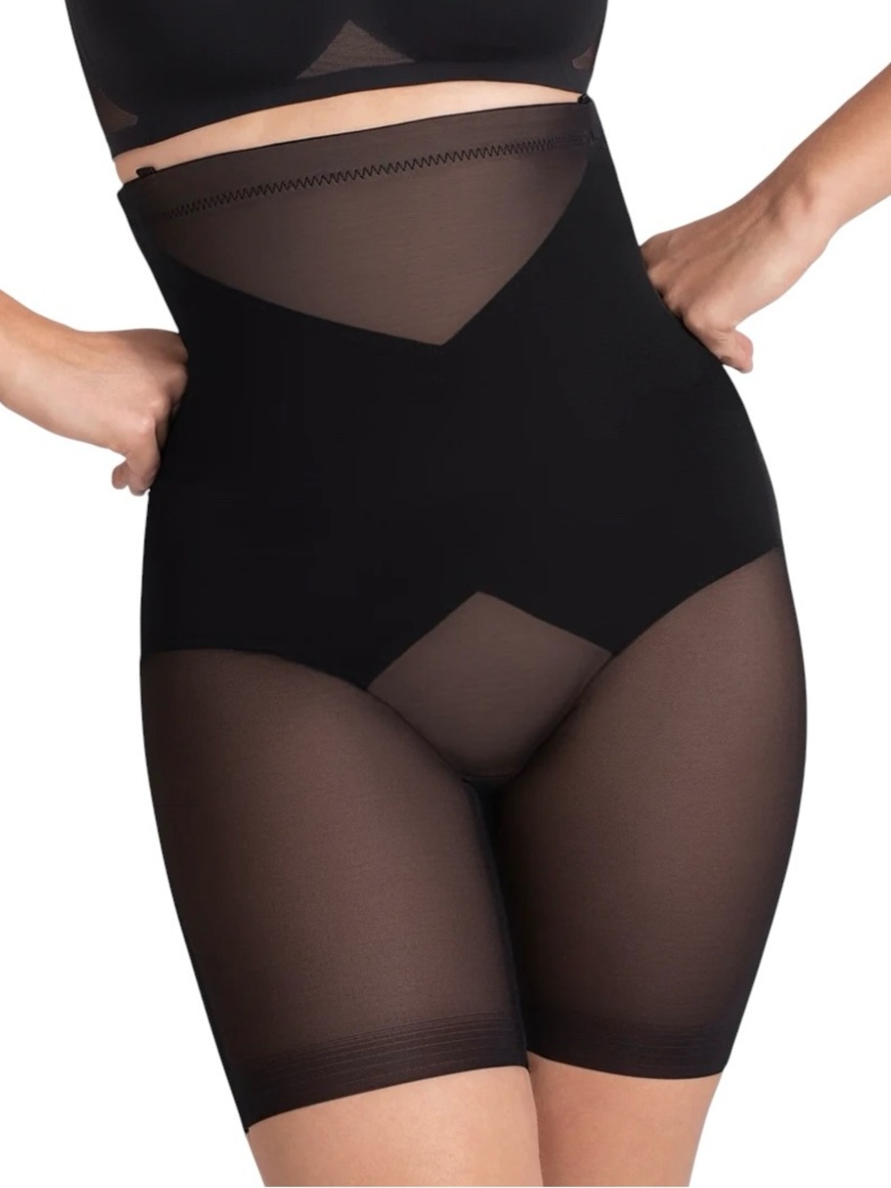 Honeylove SuperPower Short in RUNWAY Black/ Sheer w/ Nude Plus Size 1X